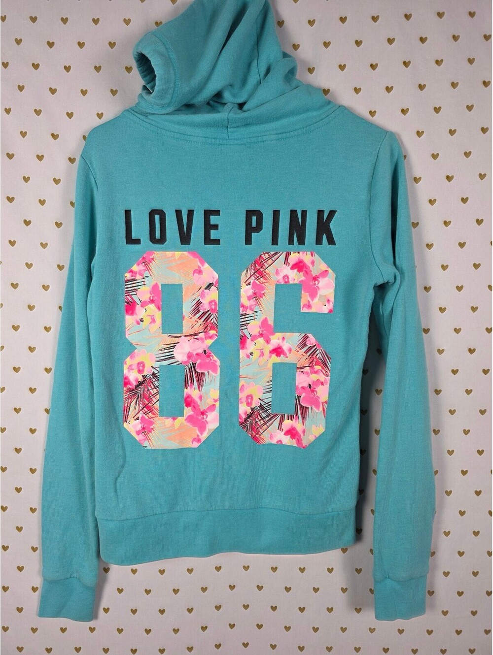 Victorias Secret Pink FLORAL 86 Full zip hoodie Jacket SMALL Teal